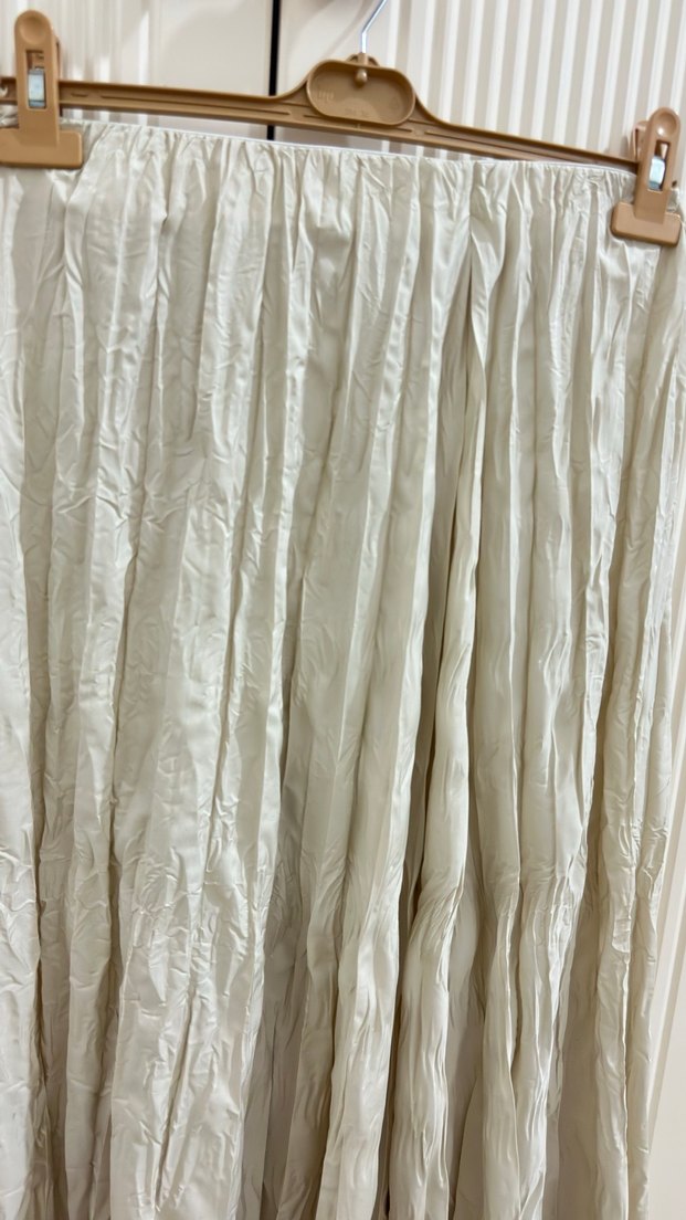 Beyaz Pilili Uzun Keten Etek kırışık - Görsel 3