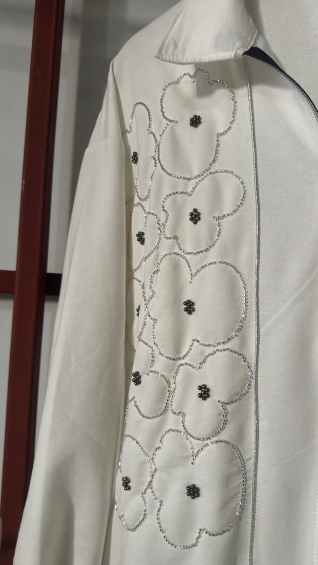 Nakışlı Beyaz Kadın Ceket taşlı - Görsel 3