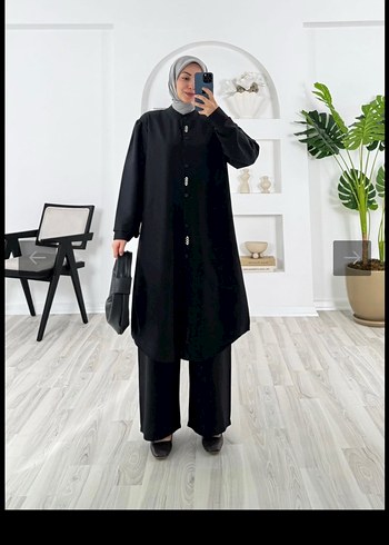 Siyah Uzun Kol Detaylı Salaş Kadın Takım - Görsel 2