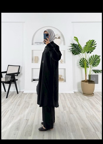 Siyah Uzun Kol Detaylı Salaş Kadın Takım - Görsel 3