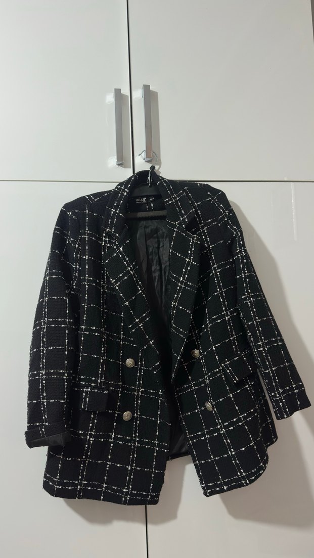 Siyah Ekose  Kadın Blazer - Görsel 4