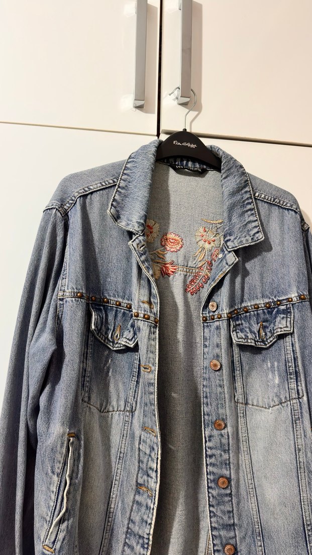 Nakışlı Düğmeli Kadın kot Ceket - Görsel 2