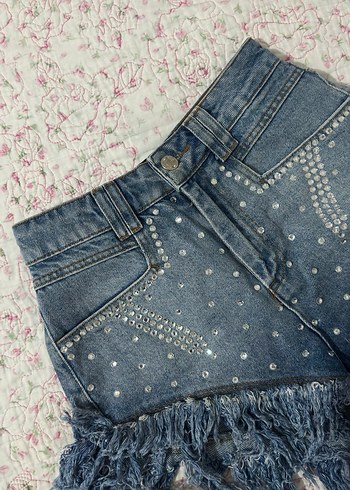 Payet Detaylı Kadın Kot Şort taşlı - Görsel 5