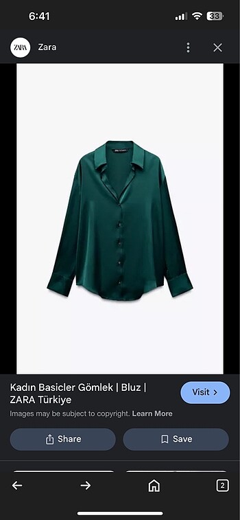 Zara Zara Basic Saten Gömlek Yeşil