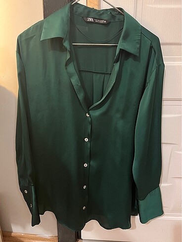 Zara Basic Saten Gömlek Yeşil