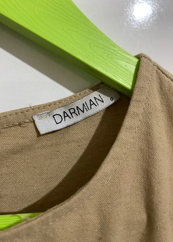 Bej Kolsuz Midi Keten Elbise - Görsel 2