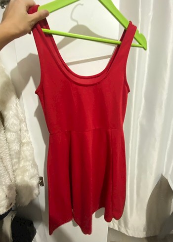 Kırmızı V Yakalı Kolsuz Midi Elbise - Görsel 3