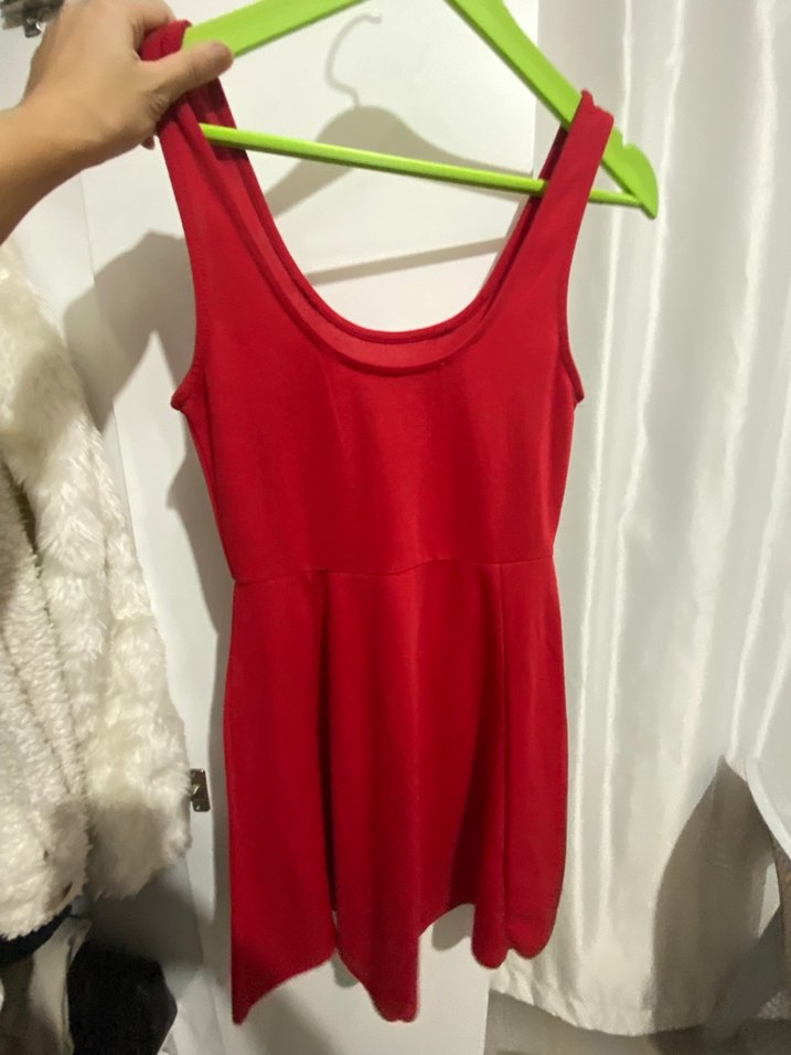 Kırmızı V Yakalı Kolsuz Midi Elbise - Görsel 3