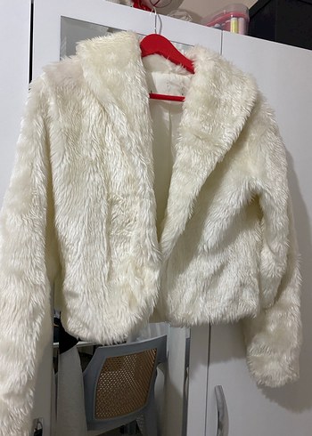 Beyaz Kadın Suni Kürk Midi Ceket - Görsel 2