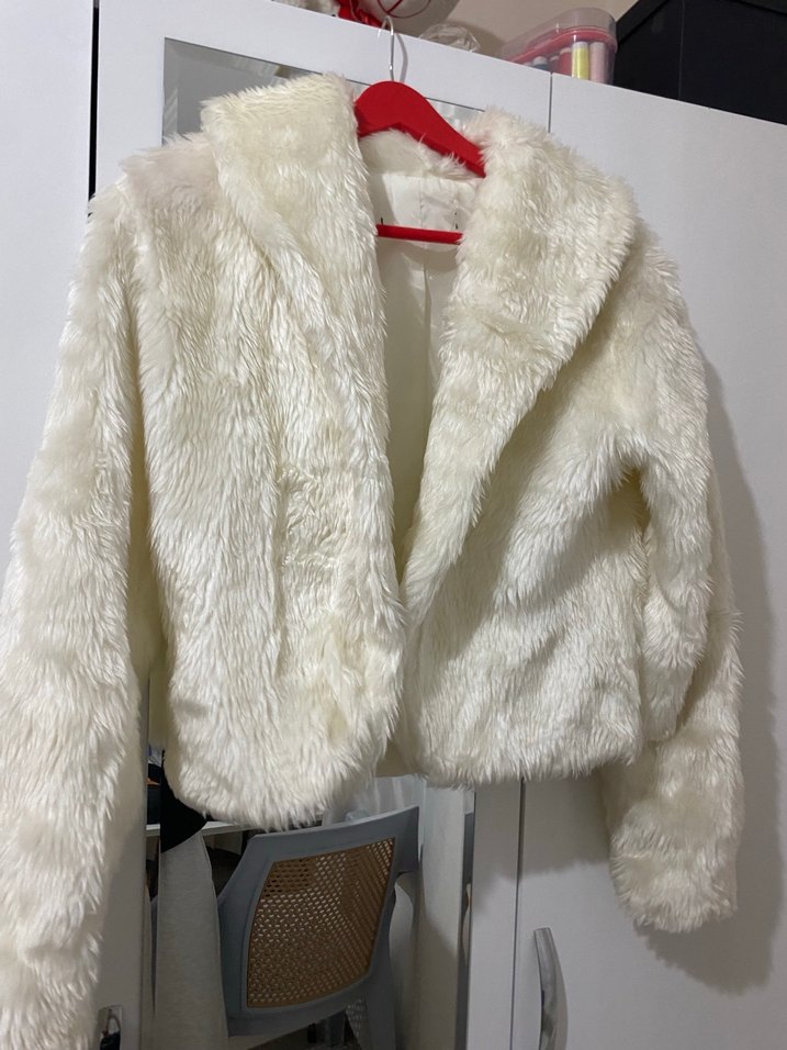 Beyaz Kadın Suni Kürk Midi Ceket - Görsel 2