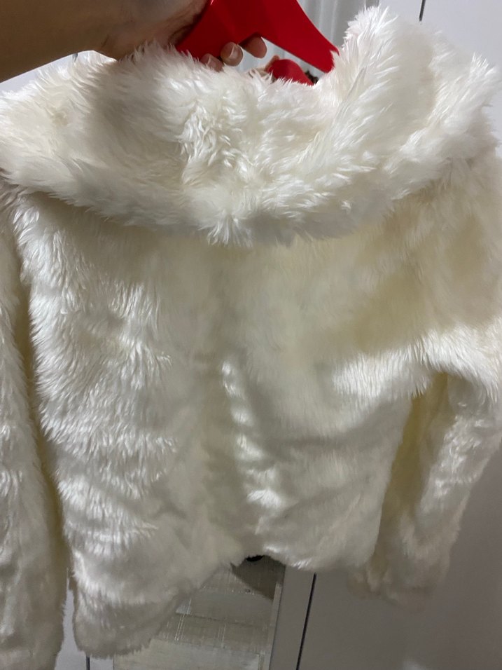 Beyaz Kadın Suni Kürk Midi Ceket - Görsel 4