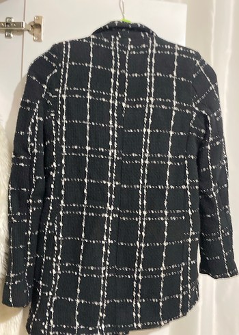 Düğmeli Siyah Ekose Mini Kadın Blazer - Görsel 3