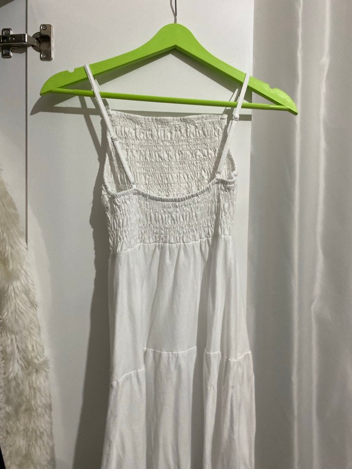 Beyaz Uzun Pamuklu Bohem Elbise - Görsel 3