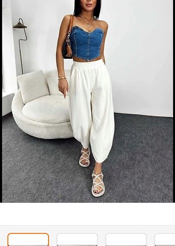 Beyaz lastikli gabardin şalvar pantolon
