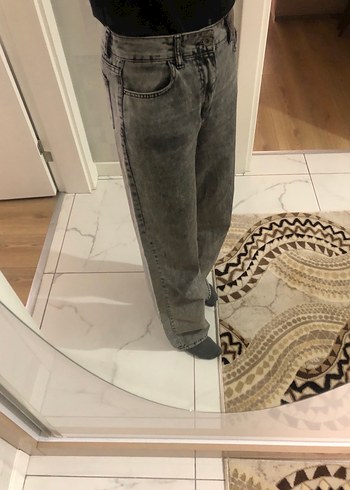 Gri Bol Kesim  Denim Kadın Pantolon - Görsel 2