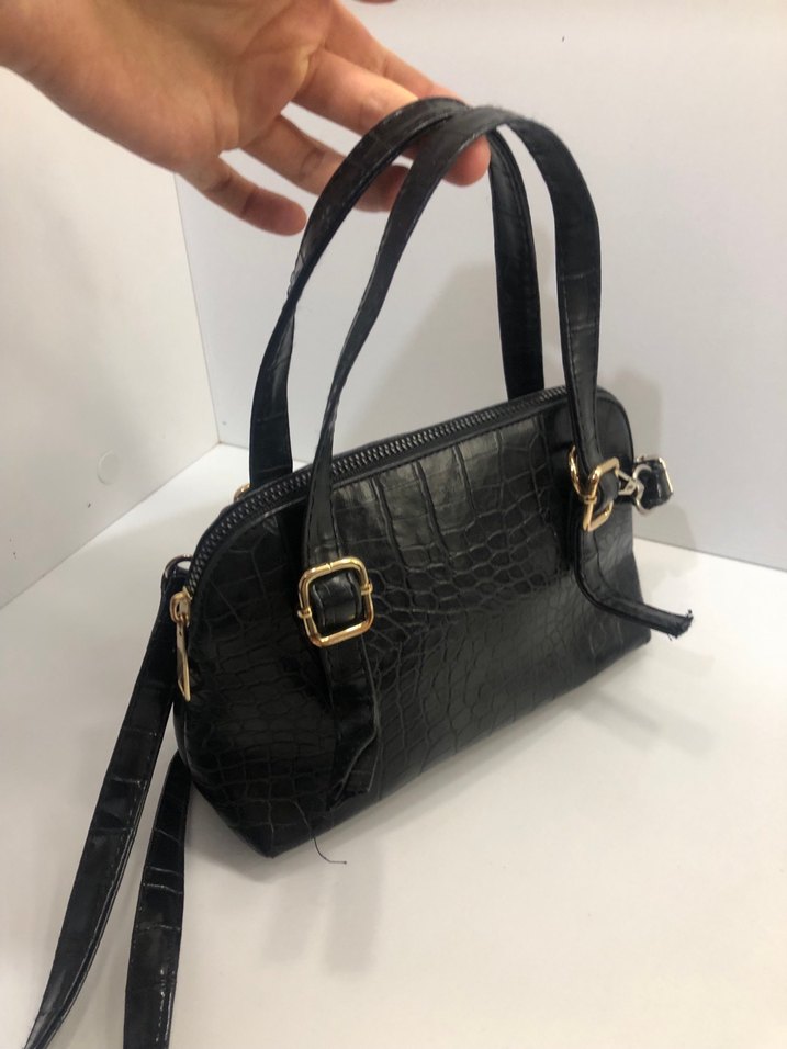 Klasik Siyah Yılan Desenli Deri Kadın Çanta - Görsel 3