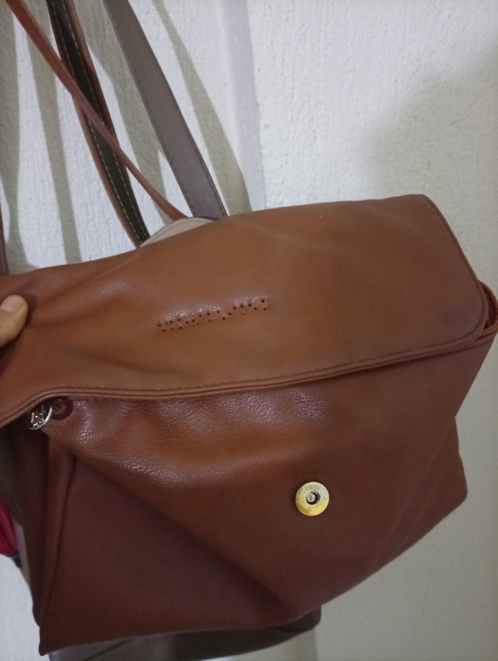 Kahverengi Deri Tokalı Kadın Çanta - Görsel 2