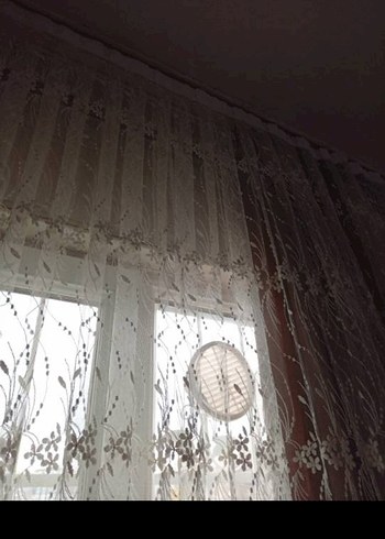 Nakışlı Beyaz Gri Tül Perde 2 adet mevcuttur - Görsel 2