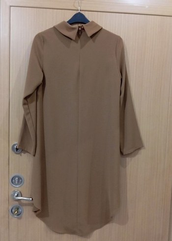 Bej Uzun Kollu Düğmeli Kadın Tunik - Görsel 3