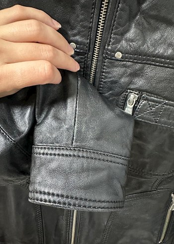 Siyah Deri Biker Ceket - Görsel 7