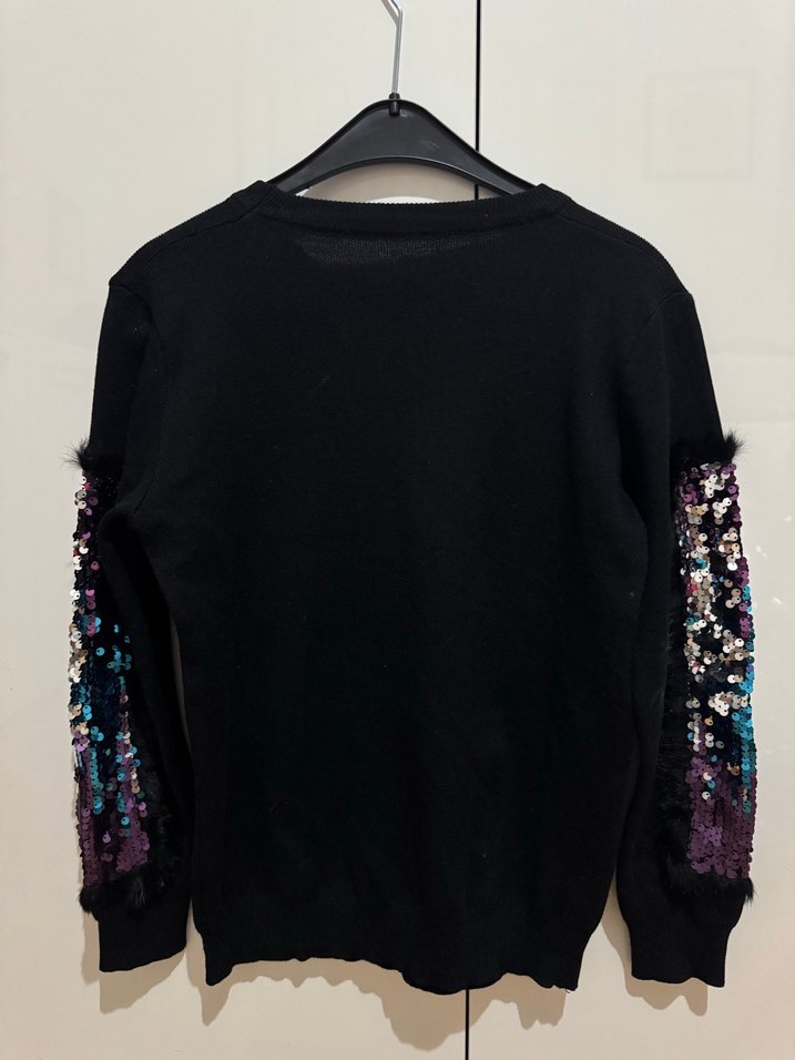 Kadın Siyah Payetli Uzun Kollu Triko - Görsel 5