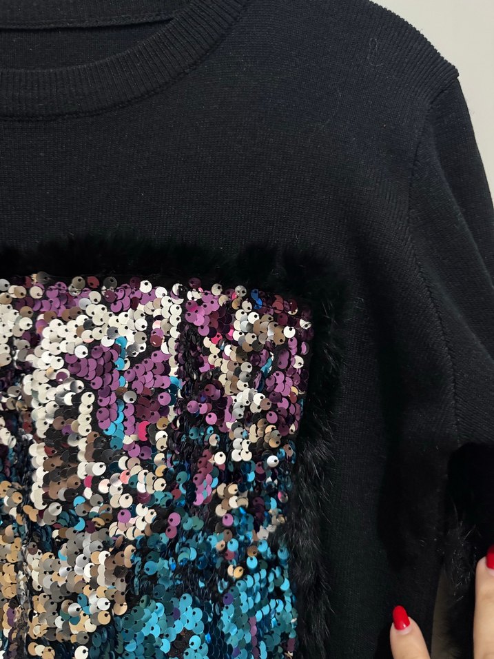 Kadın Siyah Payetli Uzun Kollu Triko - Görsel 4