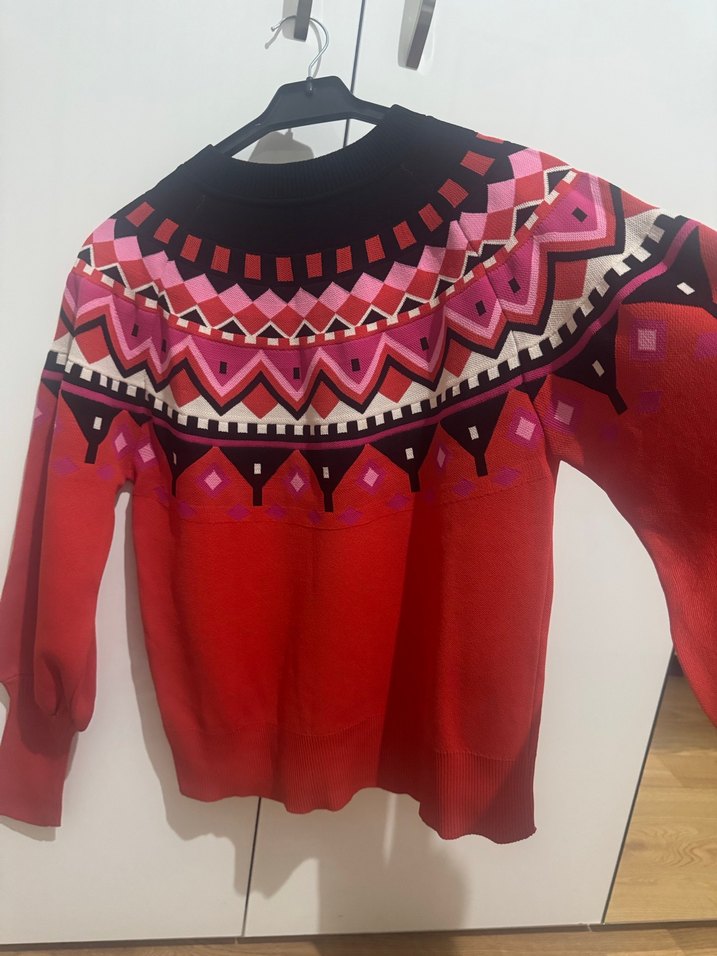 Renkli Desenli Kadın Triko Kazak - Görsel 2