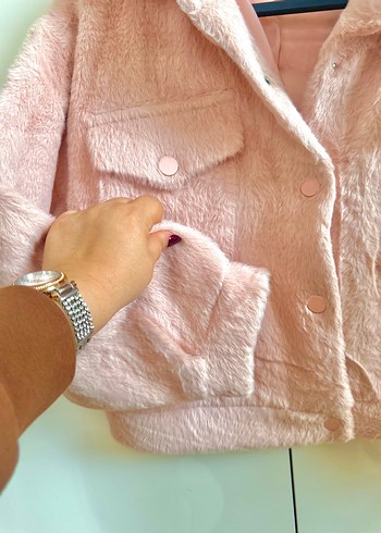 Pudra pembe Peluş Kadın Ceket - Görsel 6