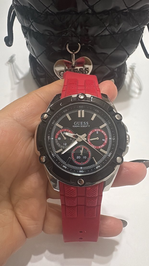 GUESS unisex Biker Stil Kırmızı Saat - Görsel 5