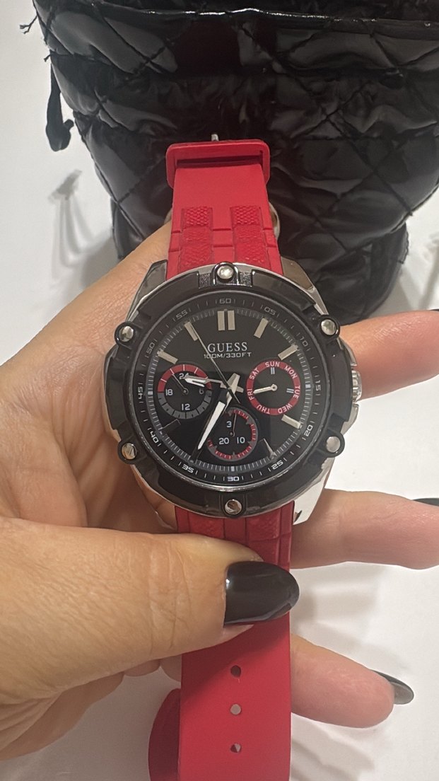 GUESS unisex Biker Stil Kırmızı Saat - Görsel 4