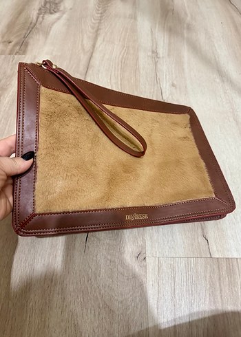 Kahverengi Kürklü deri Kadın Portföy Çanta - Görsel 7