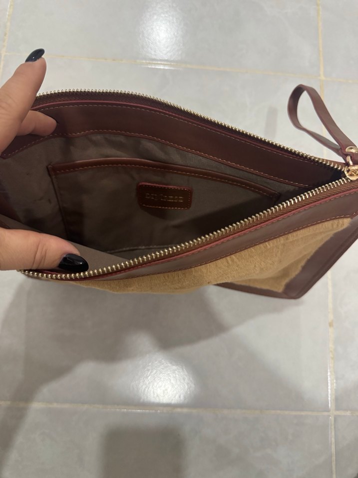 Kahverengi Kürklü deri Kadın Portföy Çanta - Görsel 4