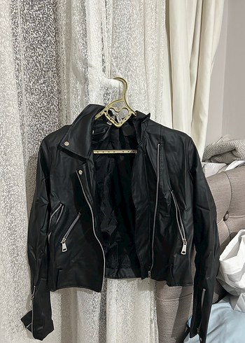 Kadın Siyah Deri Biker Ceket