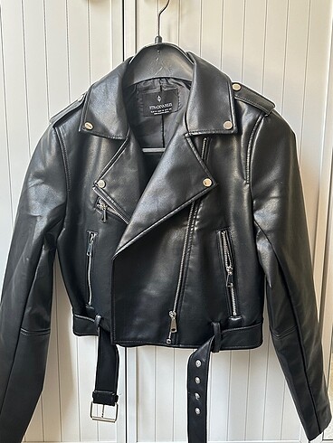 STRADIVARIUS Kemerli Suni Deri Biker Ceket