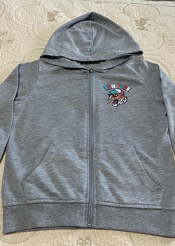 Erkek Çocuk Gri Kapüşonlu ince Fermuarlı Sweatshirt - Görsel 2