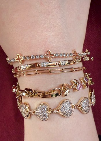 Renkli İşlemeli Altın Kadın Bileklik Seti - Görsel 2