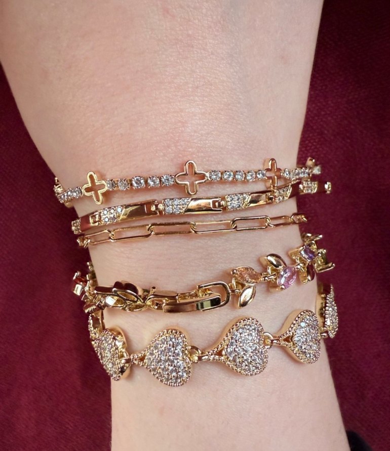 Renkli İşlemeli Altın Kadın Bileklik Seti - Görsel 2