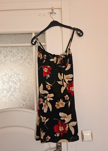 Siyah Çiçekli Straplez Midi Bohem Elbise