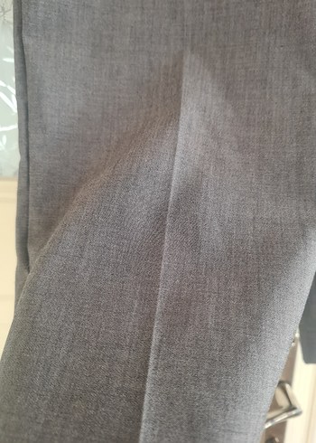 Gri Kadın Keten kısa  Kumaş Pantolon - Görsel 4