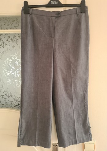 Gri Kadın Keten kısa  Kumaş Pantolon - Görsel 2