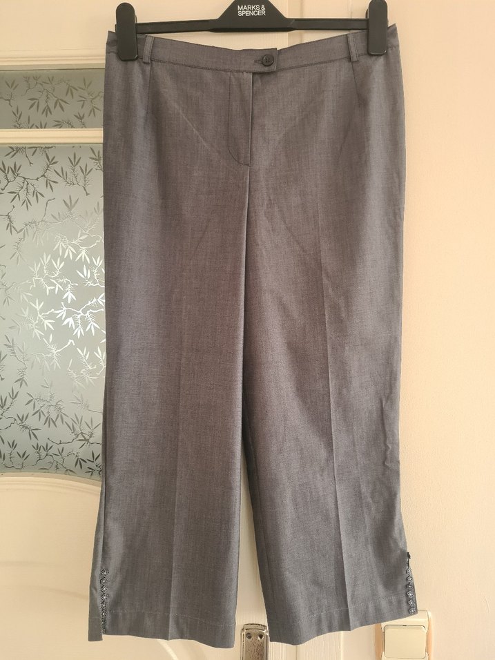 Gri Kadın Keten kısa  Kumaş Pantolon - Görsel 2