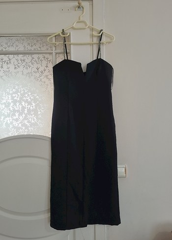 koton marka Siyah V Yakalı Uzun Askılı Kalem Elbise - Görsel 2