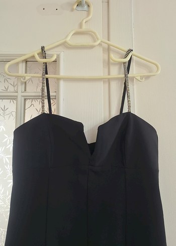 koton marka Siyah V Yakalı Uzun Askılı Kalem Elbise - Görsel 3