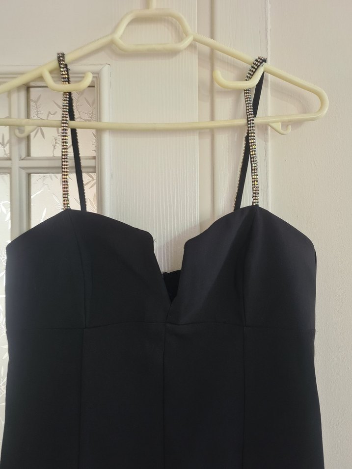 koton marka Siyah V Yakalı Uzun Askılı Kalem Elbise - Görsel 4