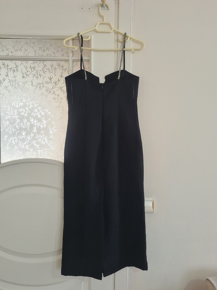 koton marka Siyah V Yakalı Uzun Askılı Kalem Elbise - Görsel 5