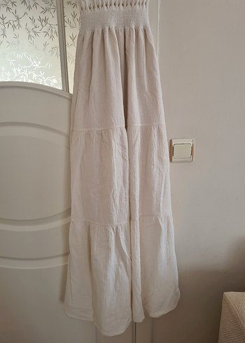 Bohem Tarzı Beyaz Uzun Askılı Elbise - Görsel 3