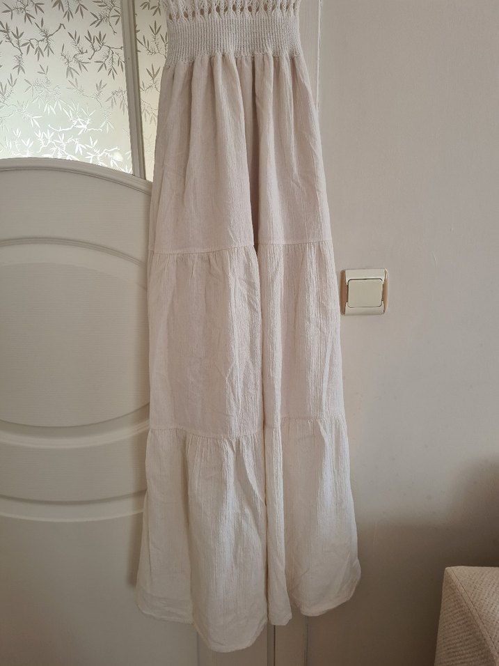 Bohem Tarzı Beyaz Uzun Askılı Elbise - Görsel 3