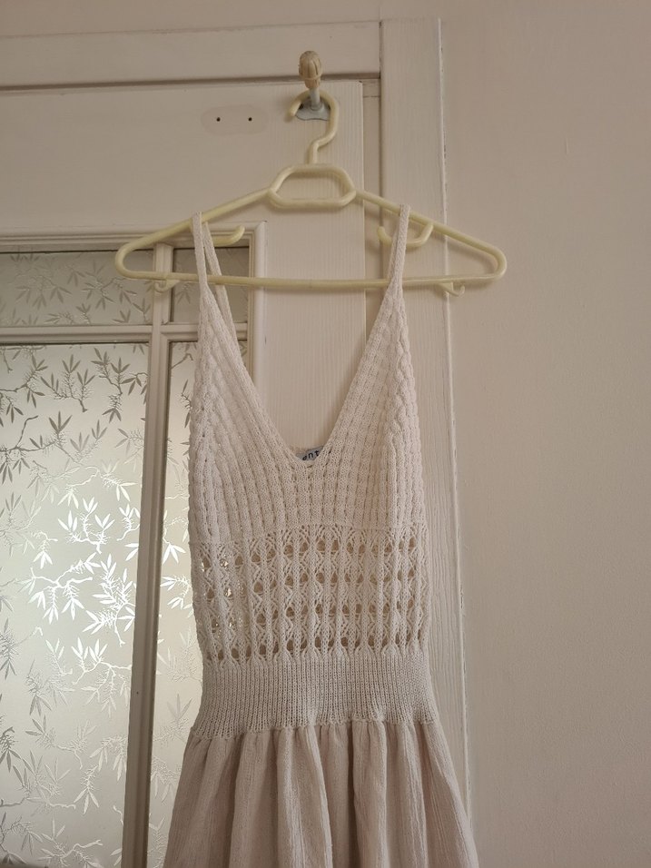 Bohem Tarzı Beyaz Uzun Askılı Elbise - Görsel 2