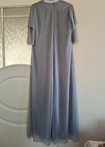 Gri Drapeli buyuk beden Uzun Kadın Elbise - Görsel 6