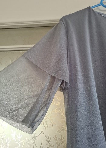 Gri Drapeli buyuk beden Uzun Kadın Elbise - Görsel 5